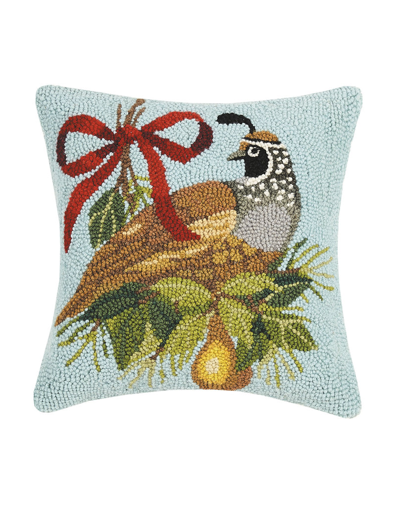 Holiday quail with pear hooked pillow