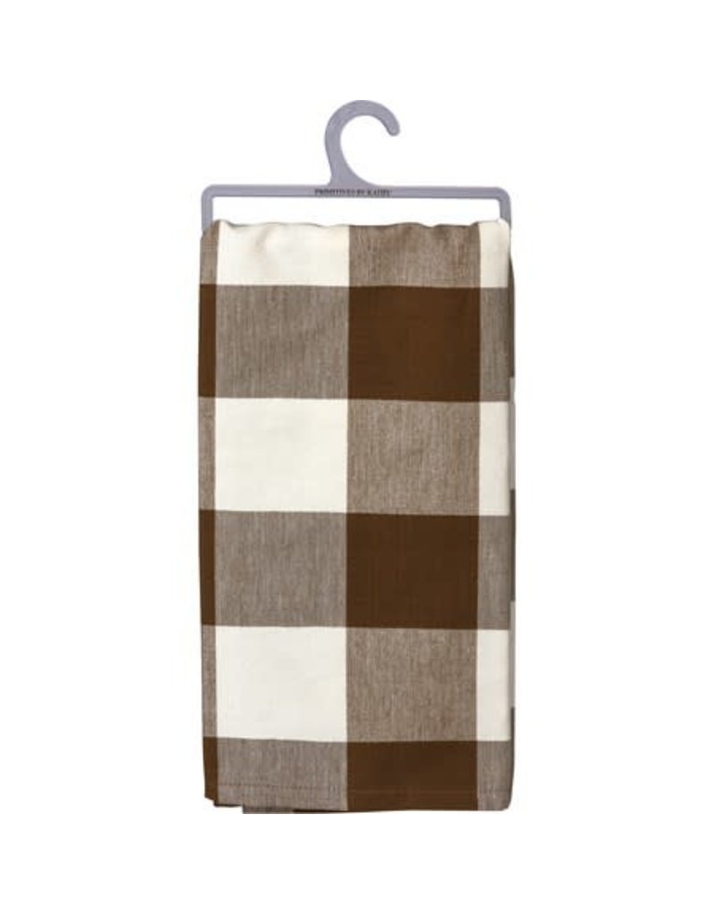 dish towel brown buff check 106505