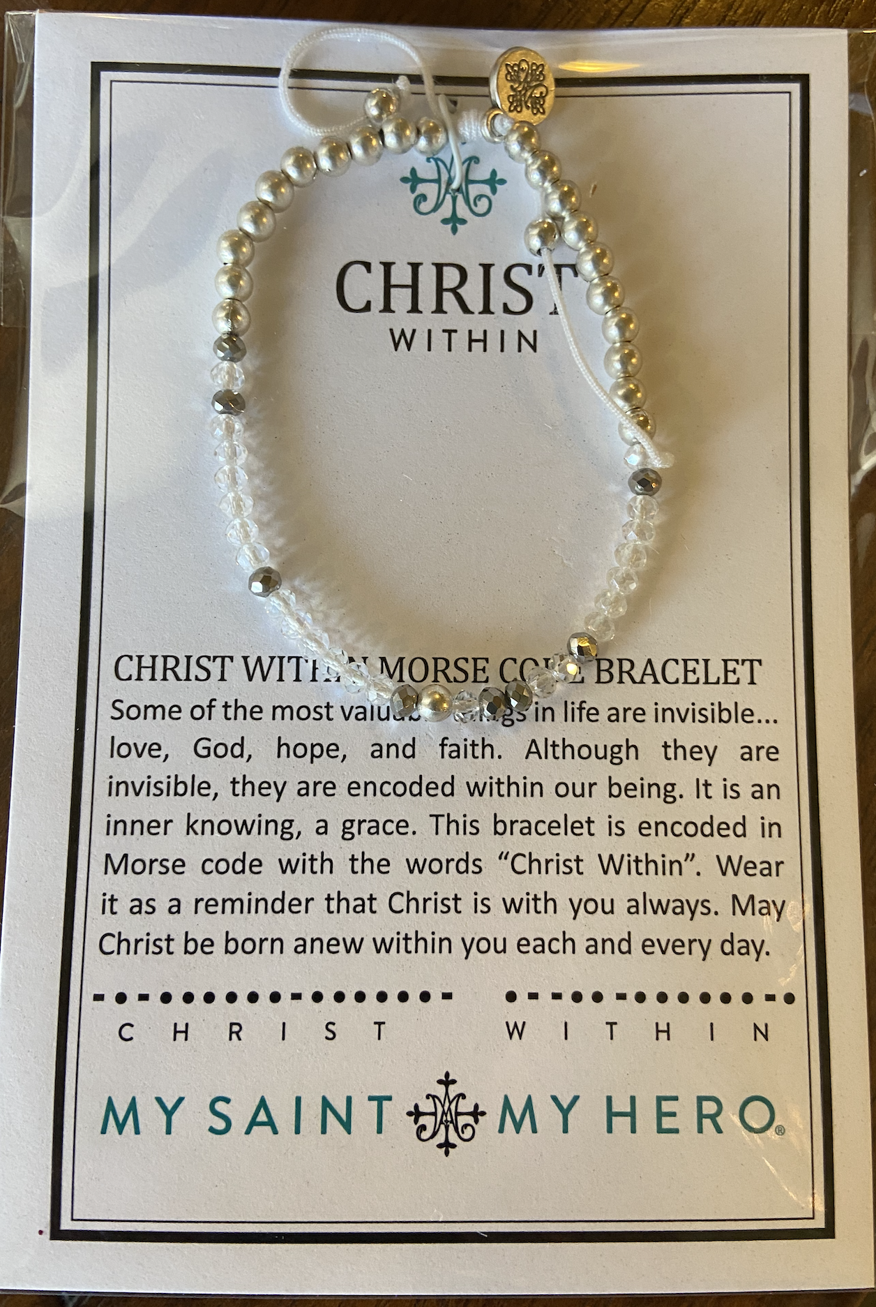 MY SAINT MY HERO Christ within morse code gold bracelet - The