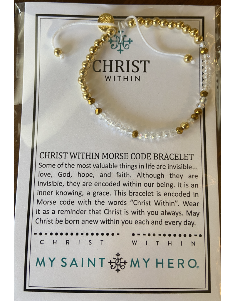 MY SAINT MY HERO Christ within morse code gold bracelet - The