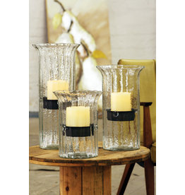 ribbed glass candle holder with rustic insert cv838