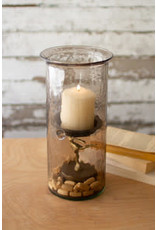 mini smoked glass candle cyclinder with rustic base 12" cv1020a