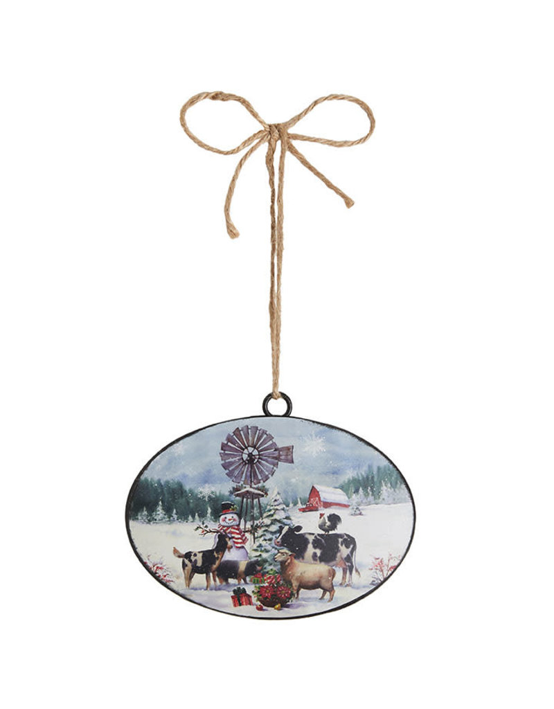 3915974 6” Snowman on the Farm Disc Ornament