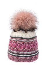 Villagehouse Pink melange beanie with faux fur pom 430831