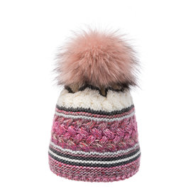 Villagehouse Pink melange beanie with faux fur pom 430831