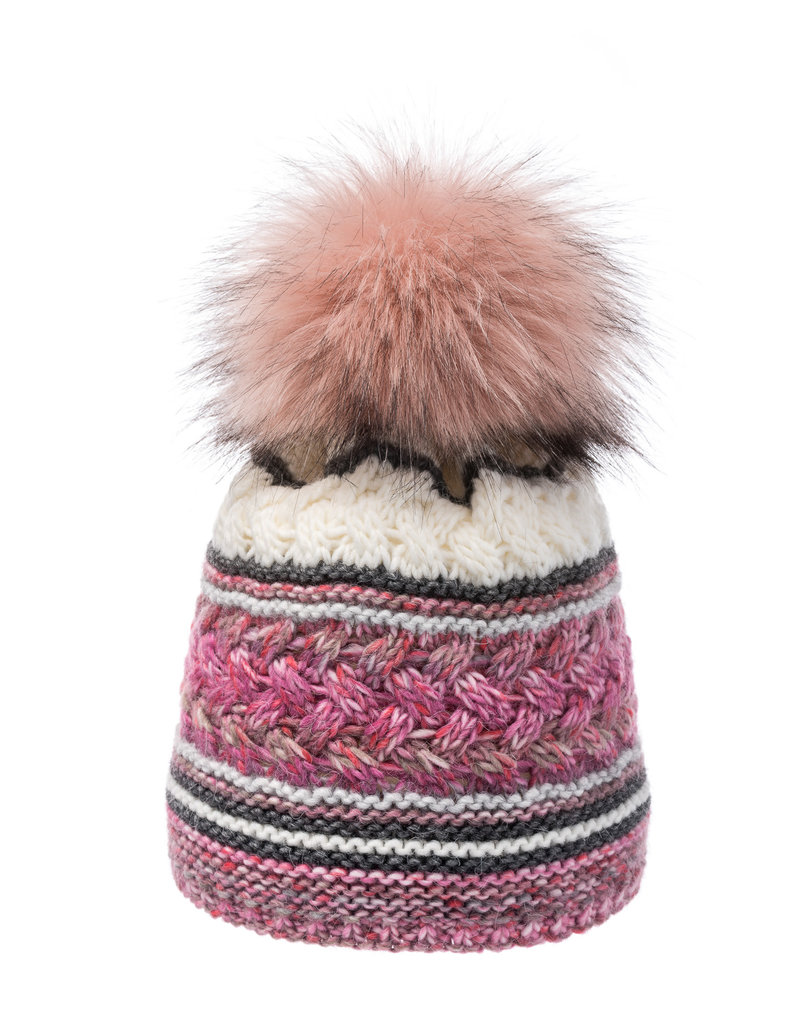 Villagehouse Pink melange beanie with faux fur pom 430831