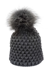 Villagehouse dark grey beanie with fleece lining and faux fur pom 33223