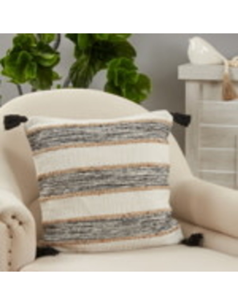 SARO Striped Tassel Pillow (black/white) 20" square 5285