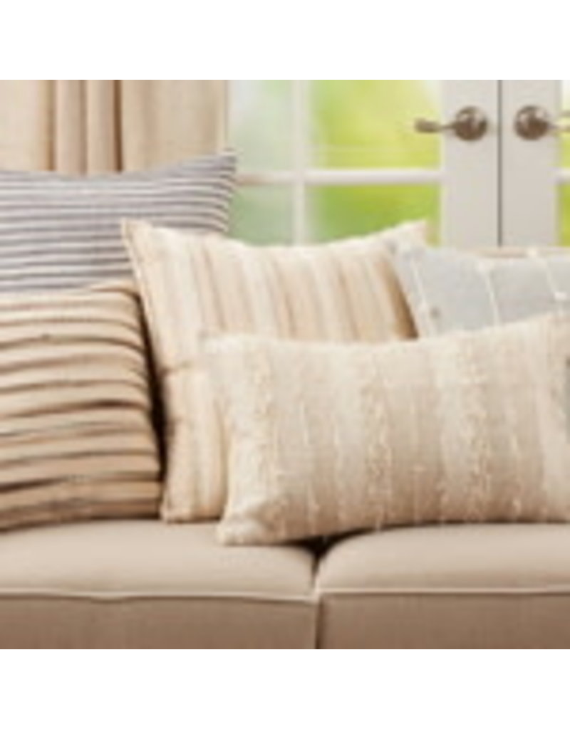 SARO Woven Stripe Pillow (natural) 16"x24" oblong 7932.N1624BP