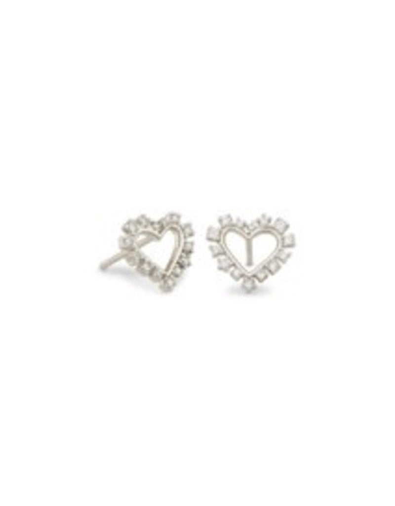 KENDRA SCOTT Ari heart crystal pendant stud earrings rhod white crystal