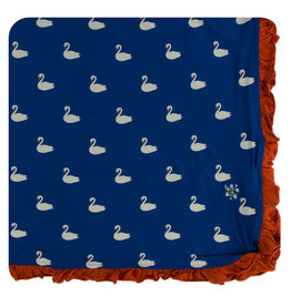 KicKee Pants Kickee Pants Print Ruffle Toddler Blanket, Navy Queen's Swans
