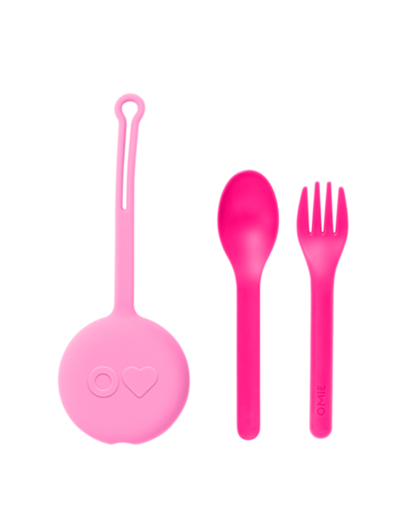 OmieLife Fork, Spoon & Pod Set, Bubble Pink