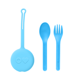 OmieLife Fork, Spoon & Pod Set, Capri Blue