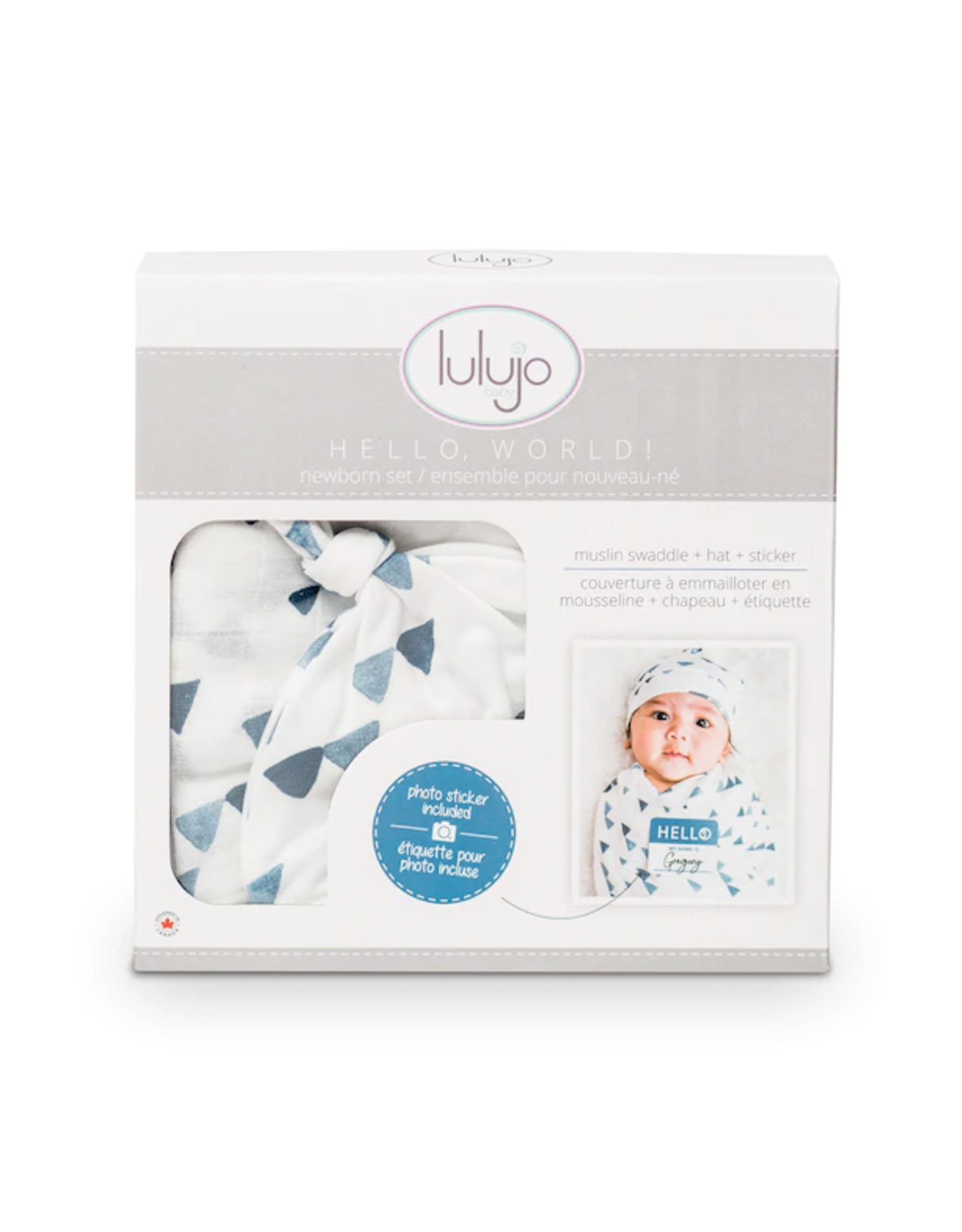 Lulujo Baby Lulujo Hello World Blanket & Knotted Hat Navy Triangles