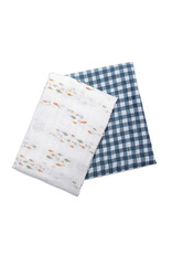 Lulujo Baby Lulujo Boho 2pk Cotton Swaddles, Fish/Navy Gingham