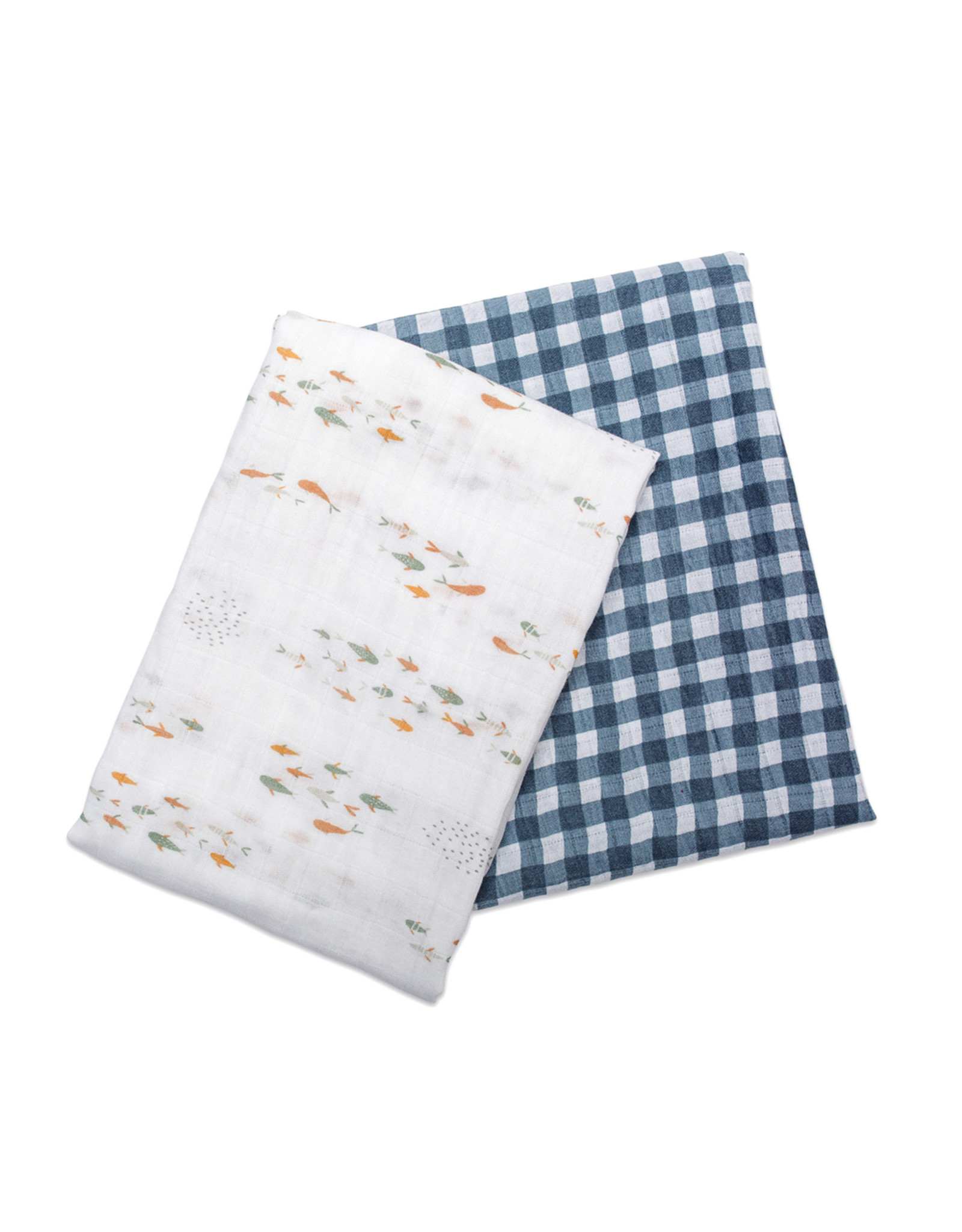 Lulujo Baby Lulujo Boho 2pk Cotton Swaddles, Fish/Navy Gingham