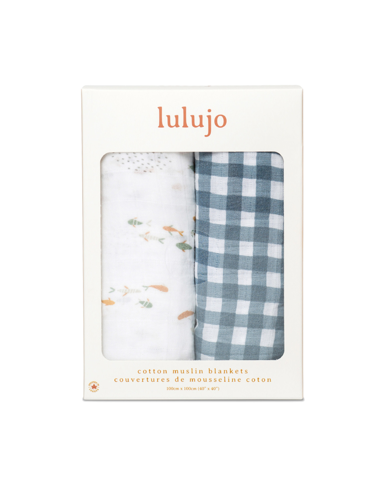 Lulujo Baby Lulujo Boho 2pk Cotton Swaddles, Fish/Navy Gingham