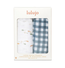 Lulujo Baby Lulujo Boho 2pk Cotton Swaddles, Fish/Navy Gingham