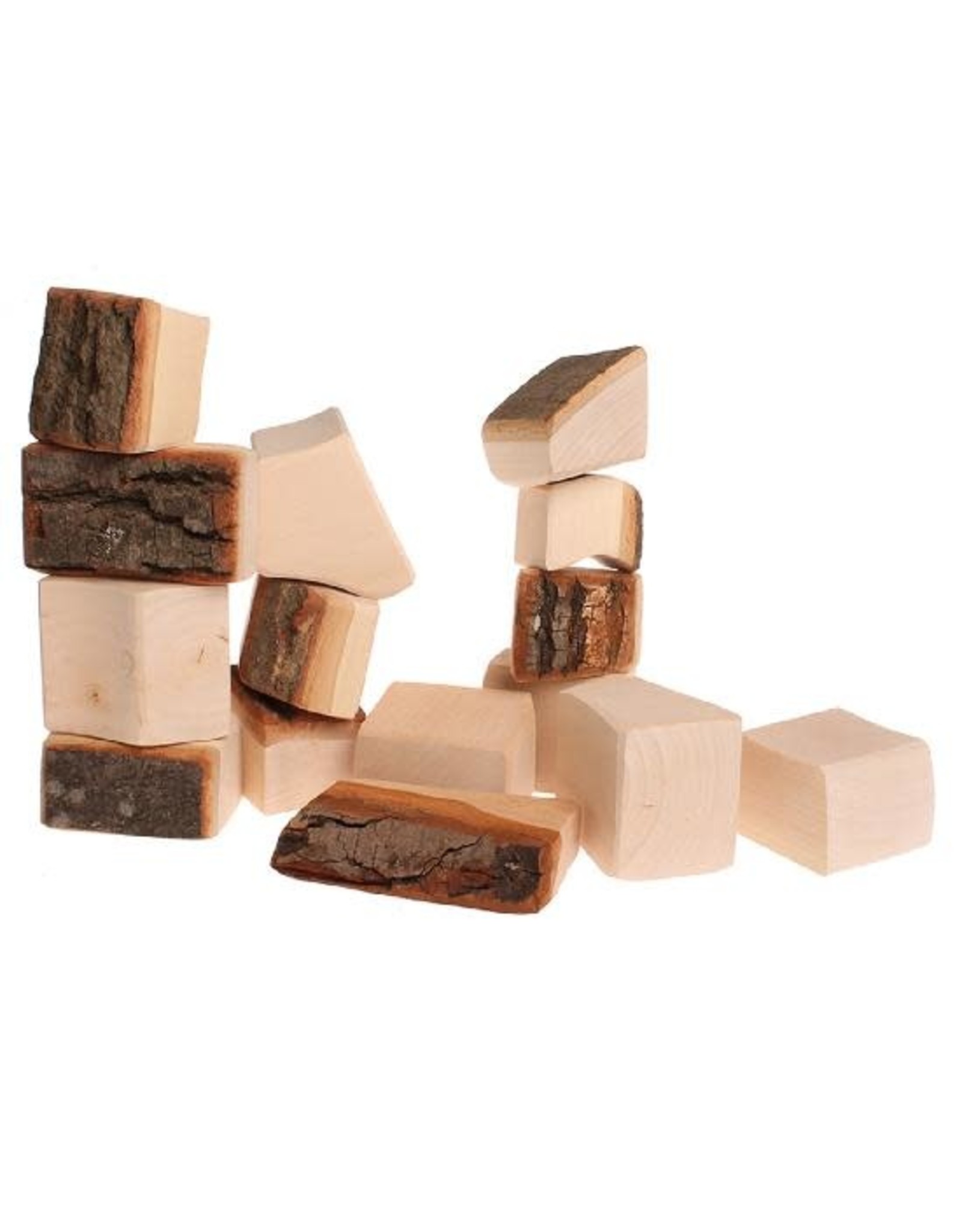 Grimm's Spiel & Holz Design Blocks Large With Bark, Natural 15 pcs