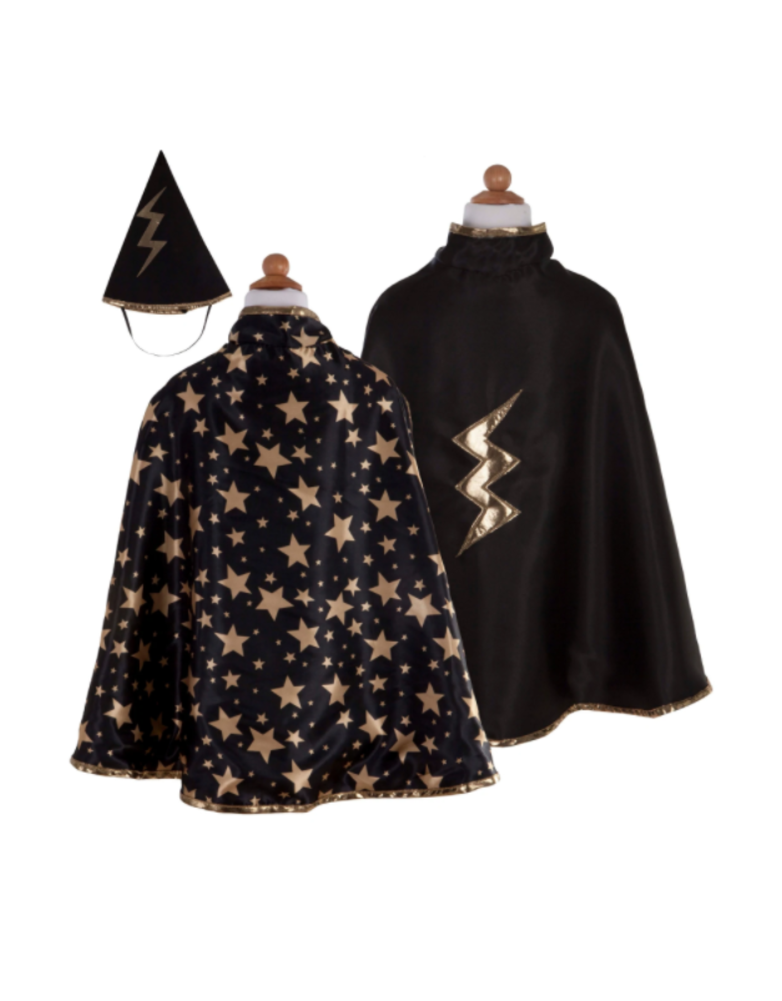 Great Pretenders Reversible Wizard Cape & Hat Black/Gold Size 4-5