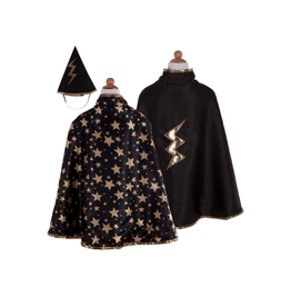 Great Pretenders Reversible Wizard Cape & Hat Black/Gold Size 4-5