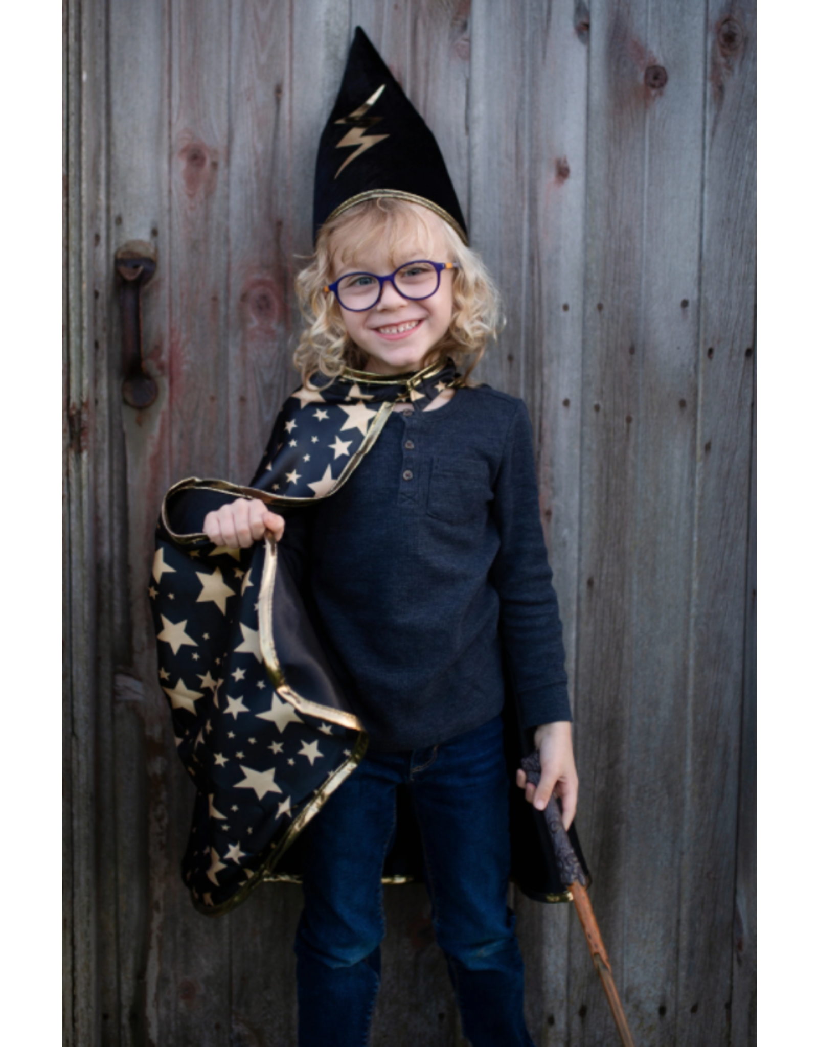Great Pretenders Reversible Wizard Cape & Hat Black/Gold Size 4-5