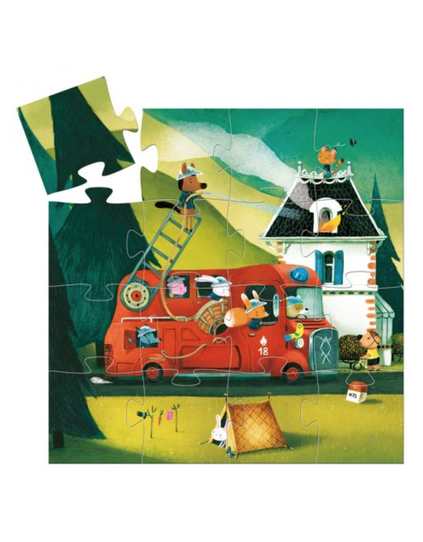 Djeco 16 Pieces Silhouette Puzzle The Fire Truck