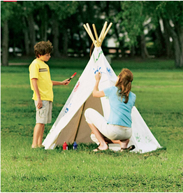HearthSong 7’ Children’s Cotton Canvas Teepee with Wooden Poles