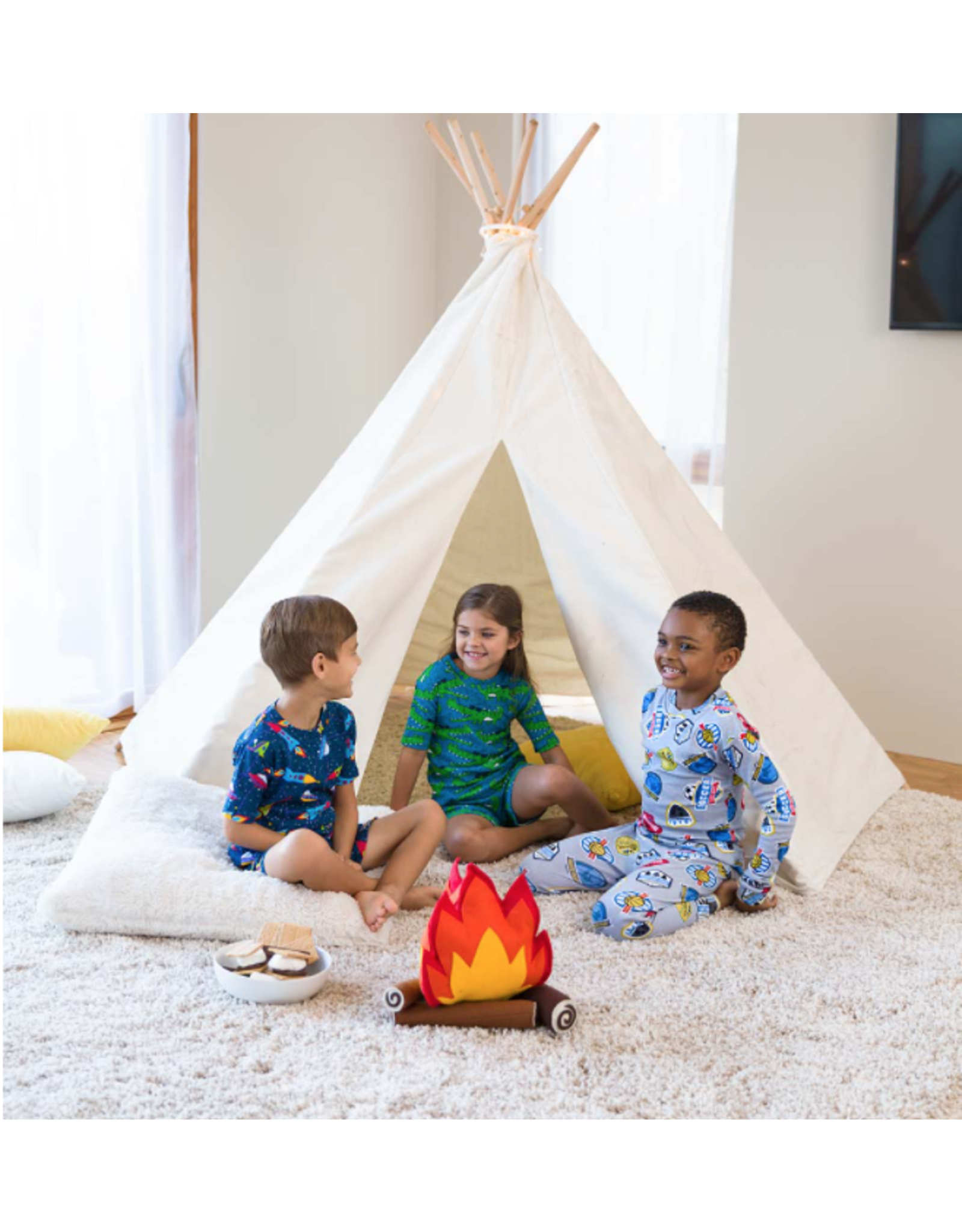 HearthSong 7’ Children’s Cotton Canvas Teepee with Wooden Poles