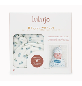 Lulujo Baby Hello World Blanket & Knotted Hat Blueberries