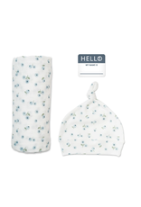 Lulujo Baby Hello World Blanket & Knotted Hat Blueberries