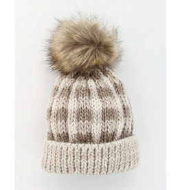 Huggalugs Pebble Brown Buffalo Check Pom Pom Beanie Hat