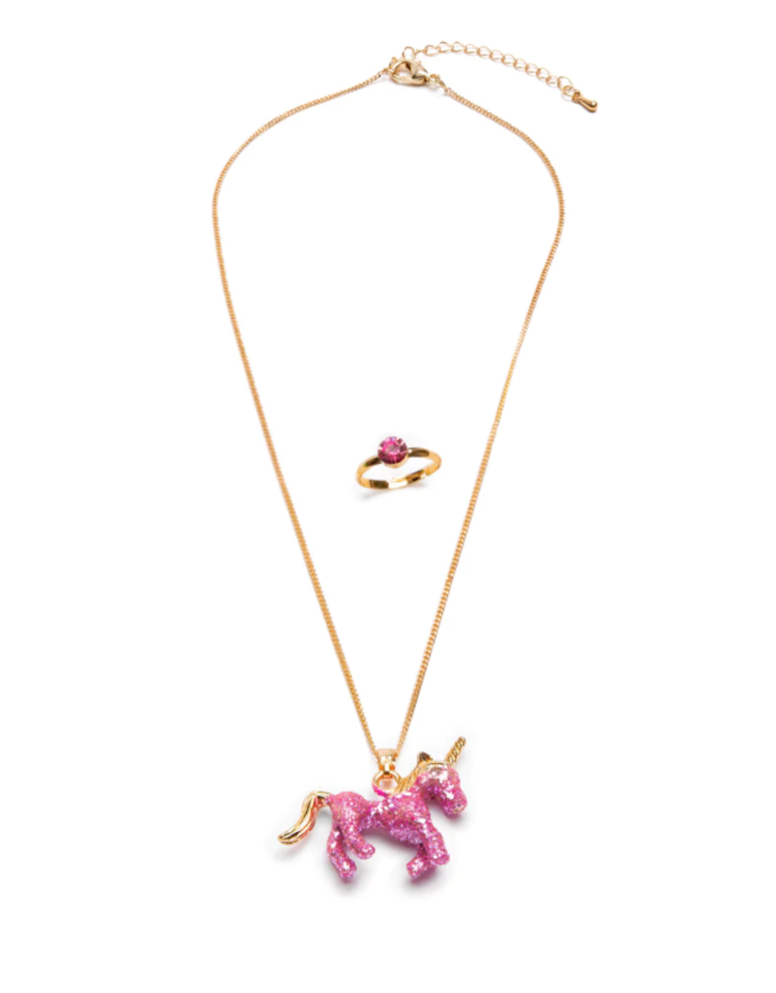 Great Pretenders Glitter Pink Unicorn Necklace and Ring Set