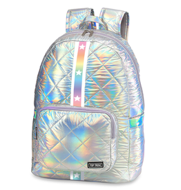 Top Trenz Iridescent Diamond Puffer Backpack W/ Gradient Star Straps