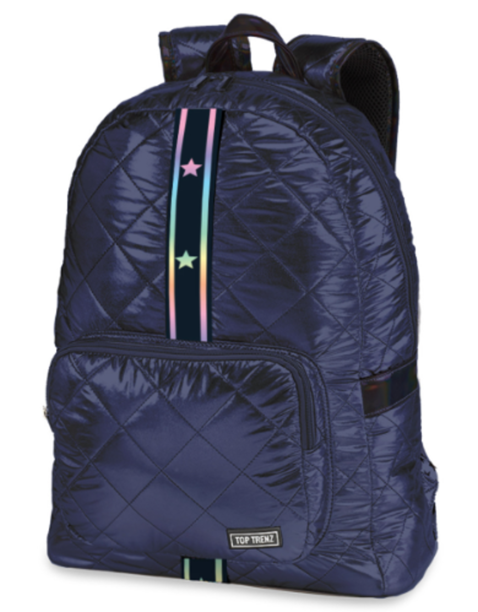Top Trenz Navy Diamond Stitch Backpack W/ Gradient Star Straps