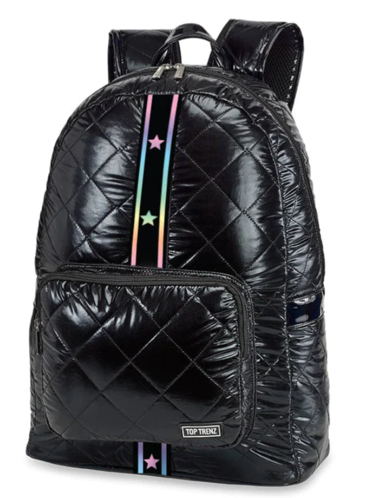 Top Trenz Black Daimond Stitch Backpack With Gradient Star Straps