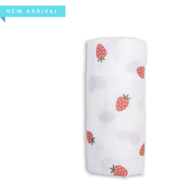 Lulujo Baby Swadle Blanket Muslin Cotton LG Strawberries 0M+