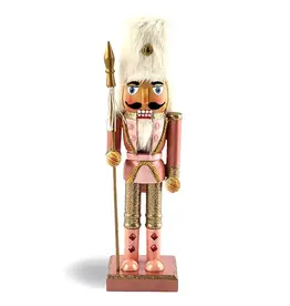 Nutcracker Ballet Gifts Rose Gold Christmas Decoration Nutcracker Soldier Nutcracker with White Fur Hat and Spear