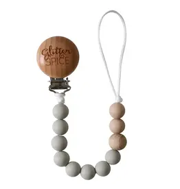 Glitter and Spice Pacifier Clip Frosty Gray