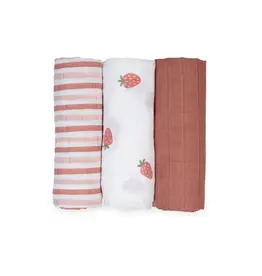 Lulujo Baby Cotton Recieving Blankets 3 Pack Strawberries