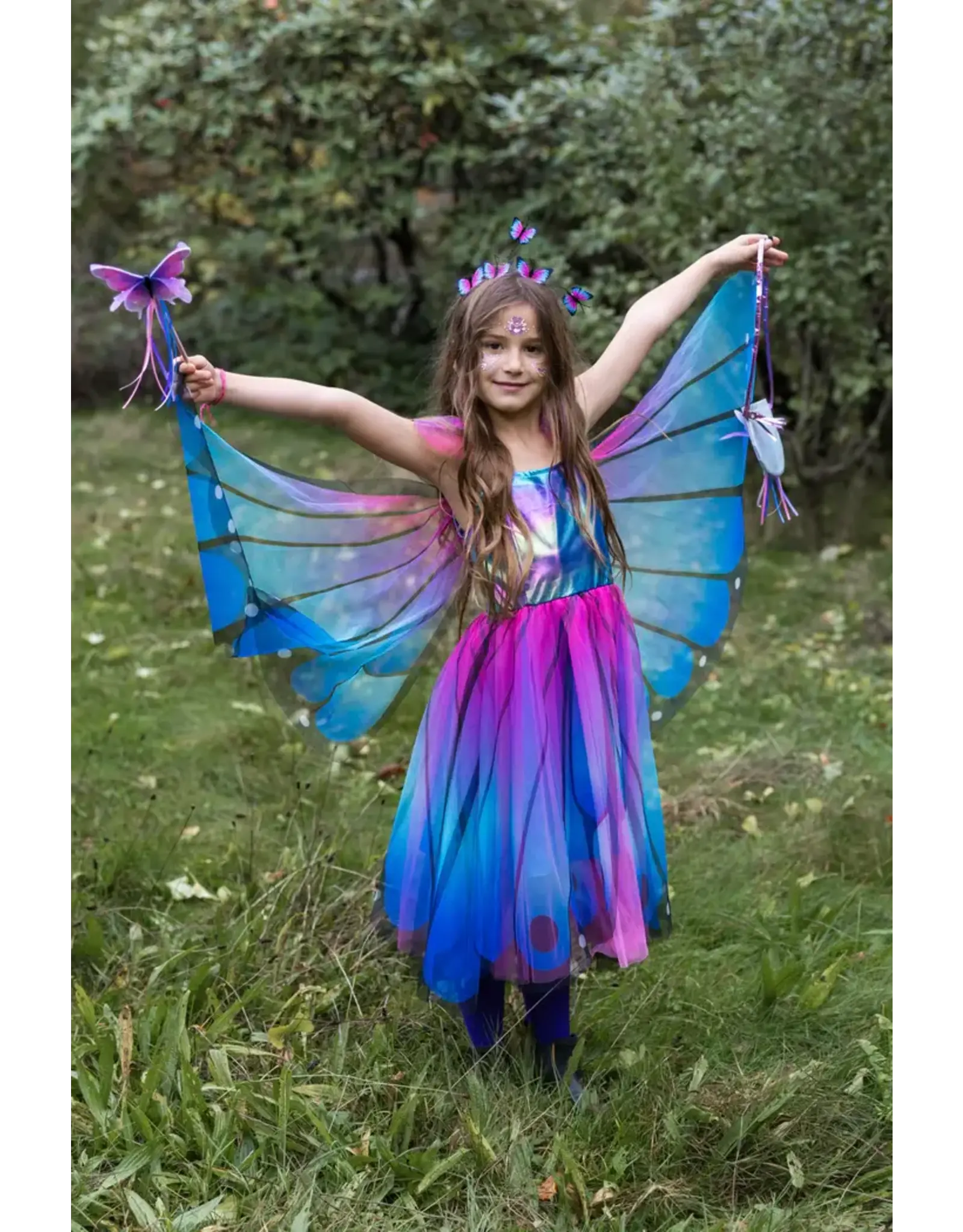 Great Pretenders Blue Butterfly Twirl Dress with Wings & Headband Size 3-4