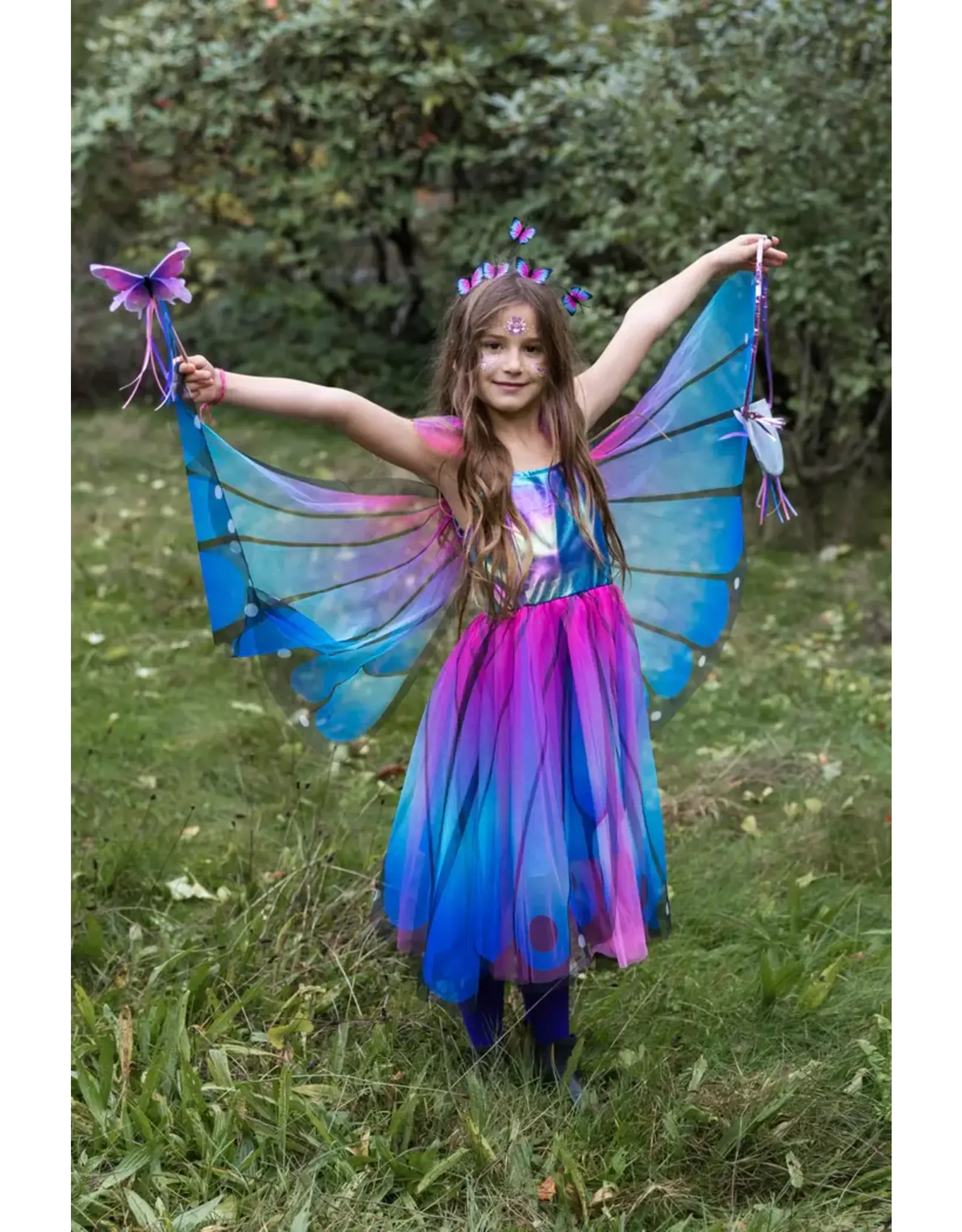 Great Pretenders Blue Butterfly Twirl Dress with Wings & Headband Size 5-6