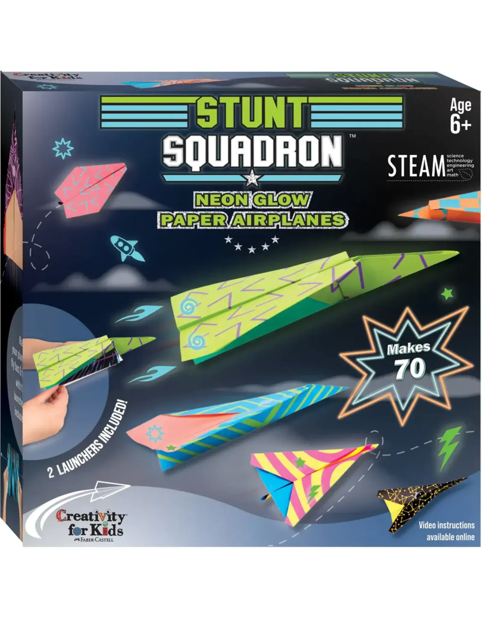 Creativity For Kids Stunt Squadron Neon Glow Paper Airplanes