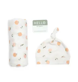 Lulujo Baby Lulujo Hello World Blanket & Knotted Hat Peaches