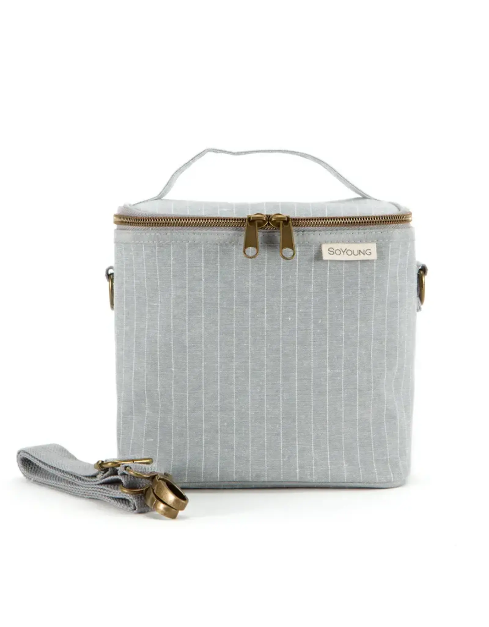 So Young Pinstripe Heather Grey Petite Lunch Poche