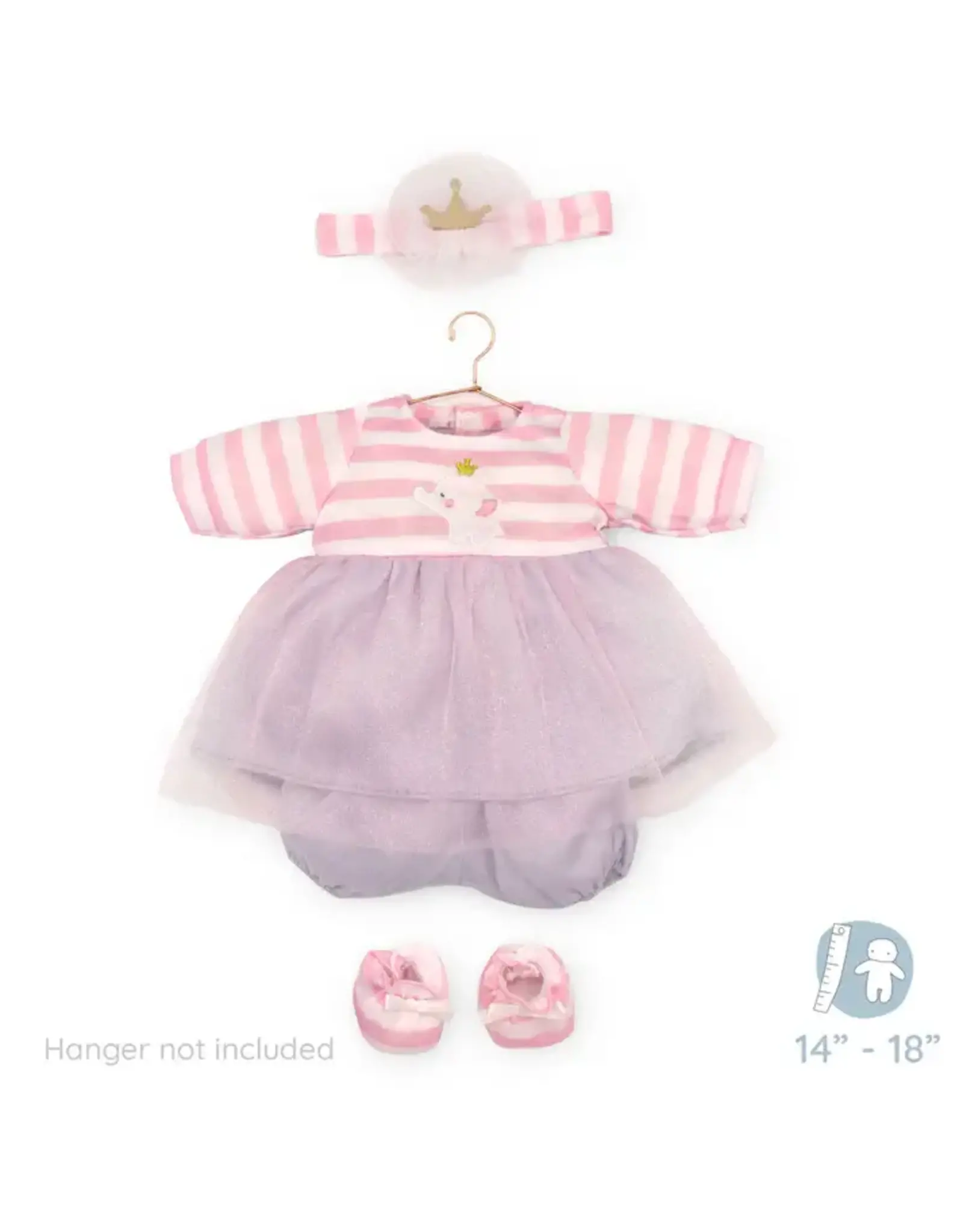 JC Toys Pink Striped dress With Tulle Skirt, Shorts, Headband And Booties