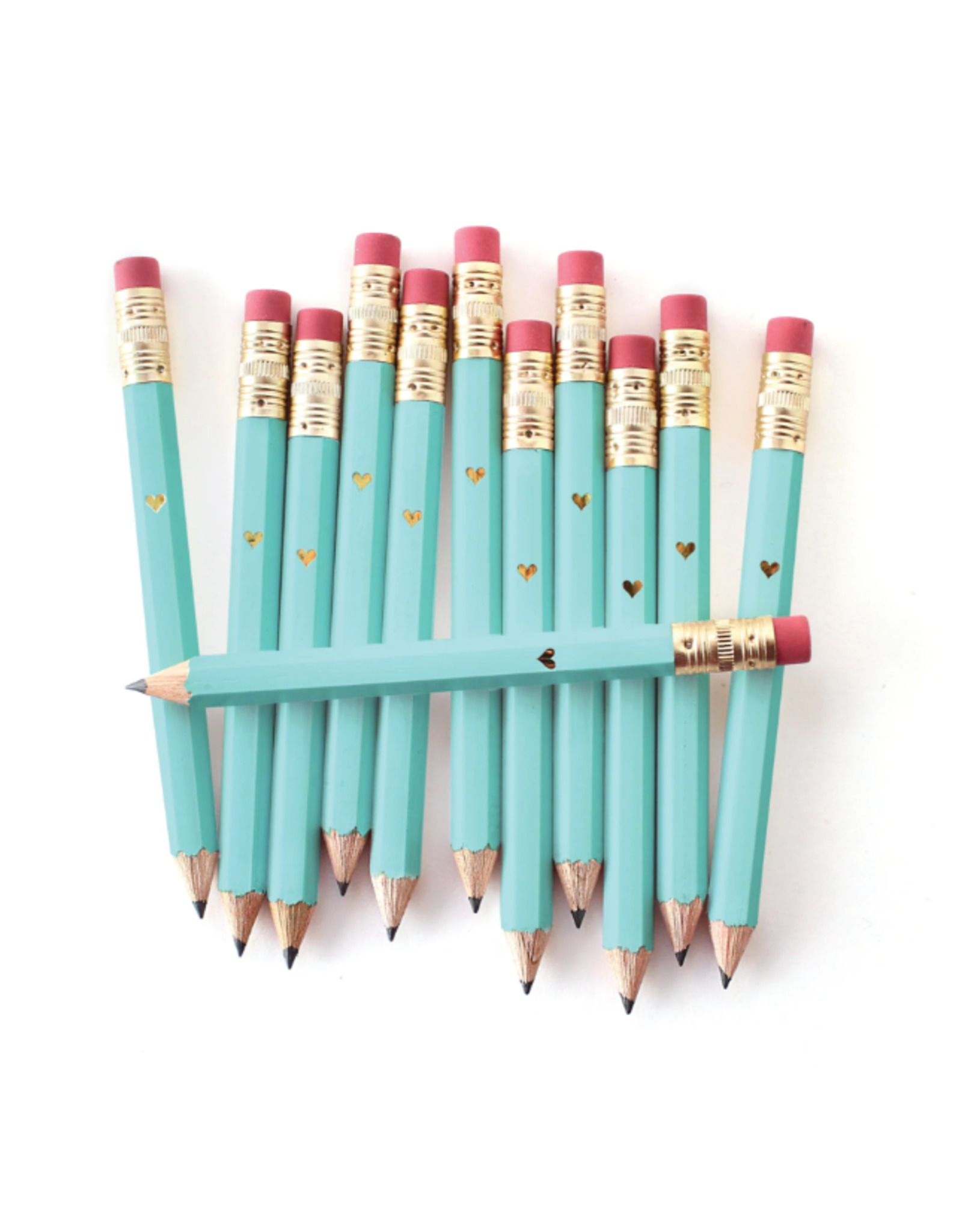 Inklings Paperie Mini Pencils Gold Heart Teal