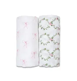 Lulujo Baby Vintage 2 Pack Swaddle Bows & Rose Trellis