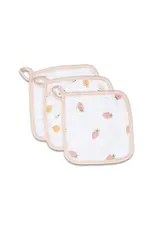 Lulujo Baby 3 Pack Muslin Washcloths Peaches, White & Strawberry