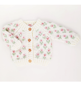 Huggalugs Bitty Blooms White Cardigan Sweater